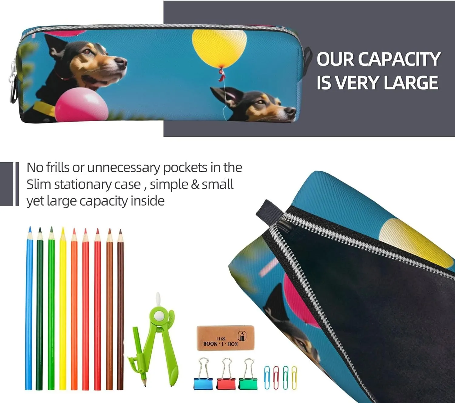 Dog And Balloons Pencil Case Pu Leather Cute Small Pencil Case Pencil Pouch Storage Bag With Zipper