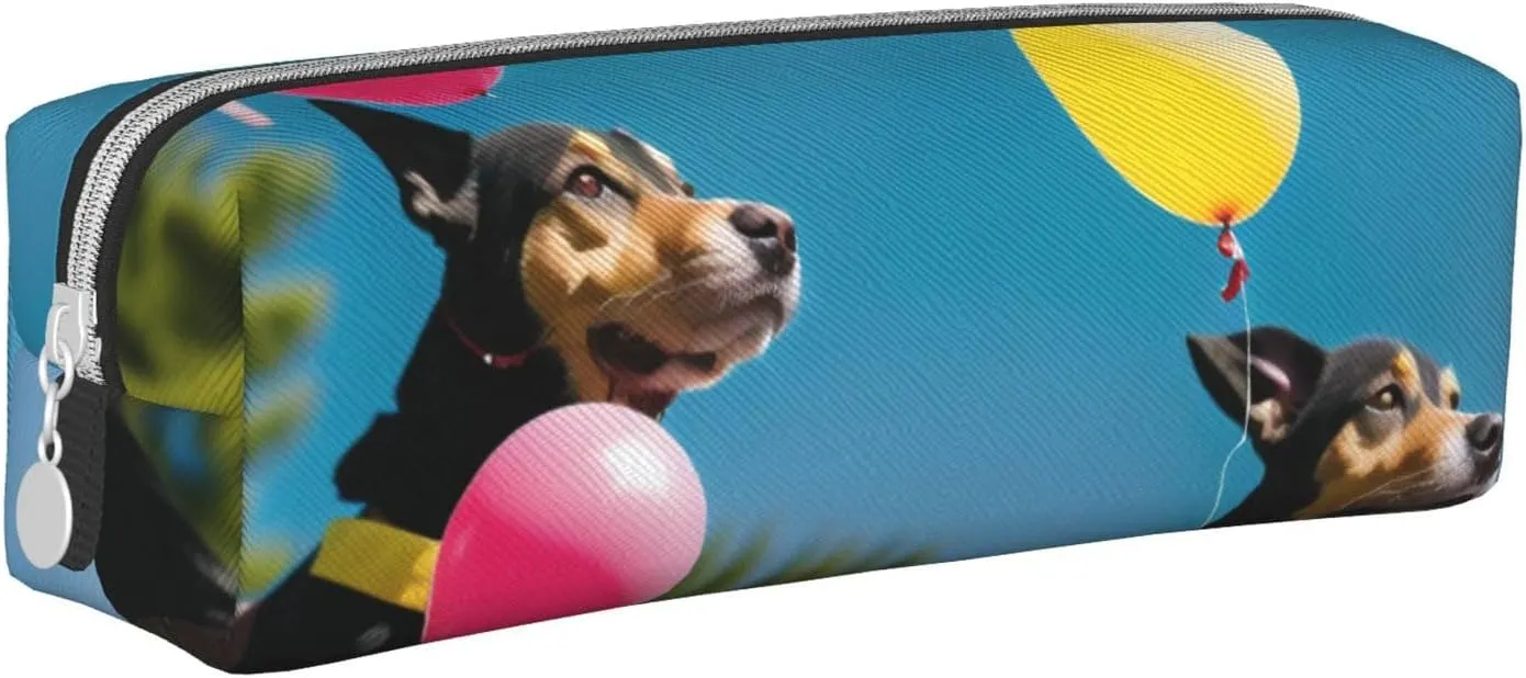 Dog And Balloons Pencil Case Pu Leather Cute Small Pencil Case Pencil Pouch Storage Bag With Zipper