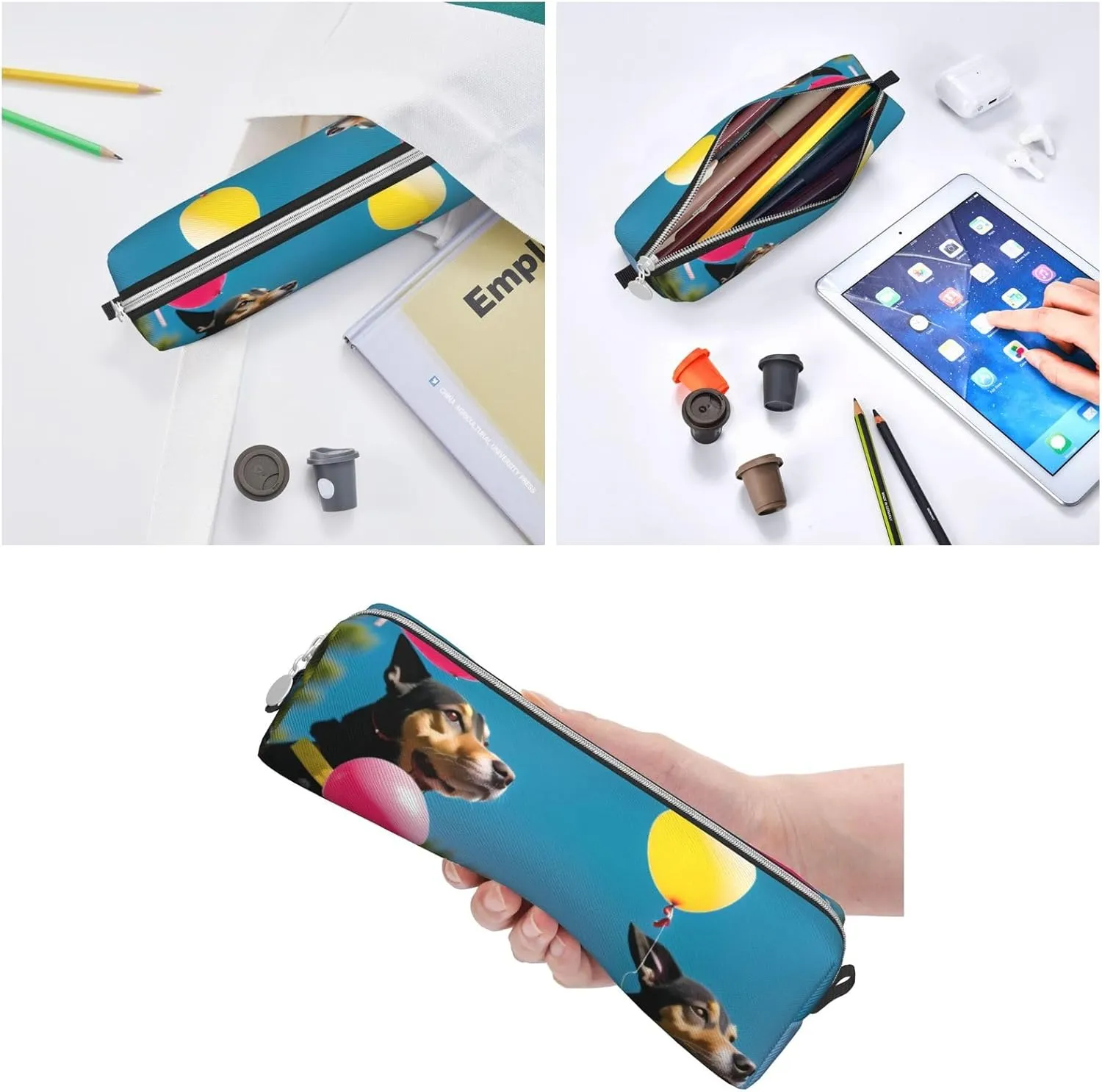Dog And Balloons Pencil Case Pu Leather Cute Small Pencil Case Pencil Pouch Storage Bag With Zipper