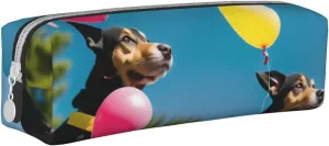 Dog And Balloons Pencil Case Pu Leather Cute Small Pencil Case Pencil Pouch Storage Bag With Zipper