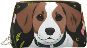 Dog And Flower Toiletry Pouch, Travel-Friendly Makeup Organizer For Makeup Brushes, Lipsticks