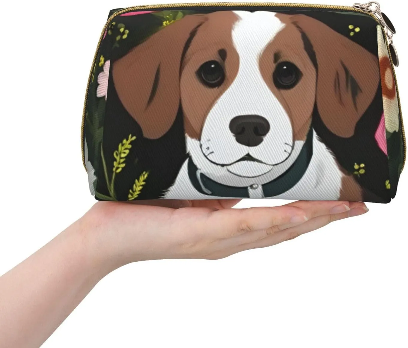 Dog And Flower Toiletry Pouch, Travel-Friendly Makeup Organizer For Makeup Brushes, Lipsticks