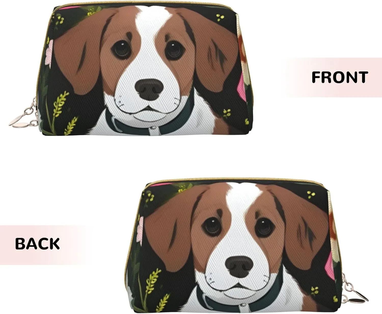 Dog And Flower Toiletry Pouch, Travel-Friendly Makeup Organizer For Makeup Brushes, Lipsticks