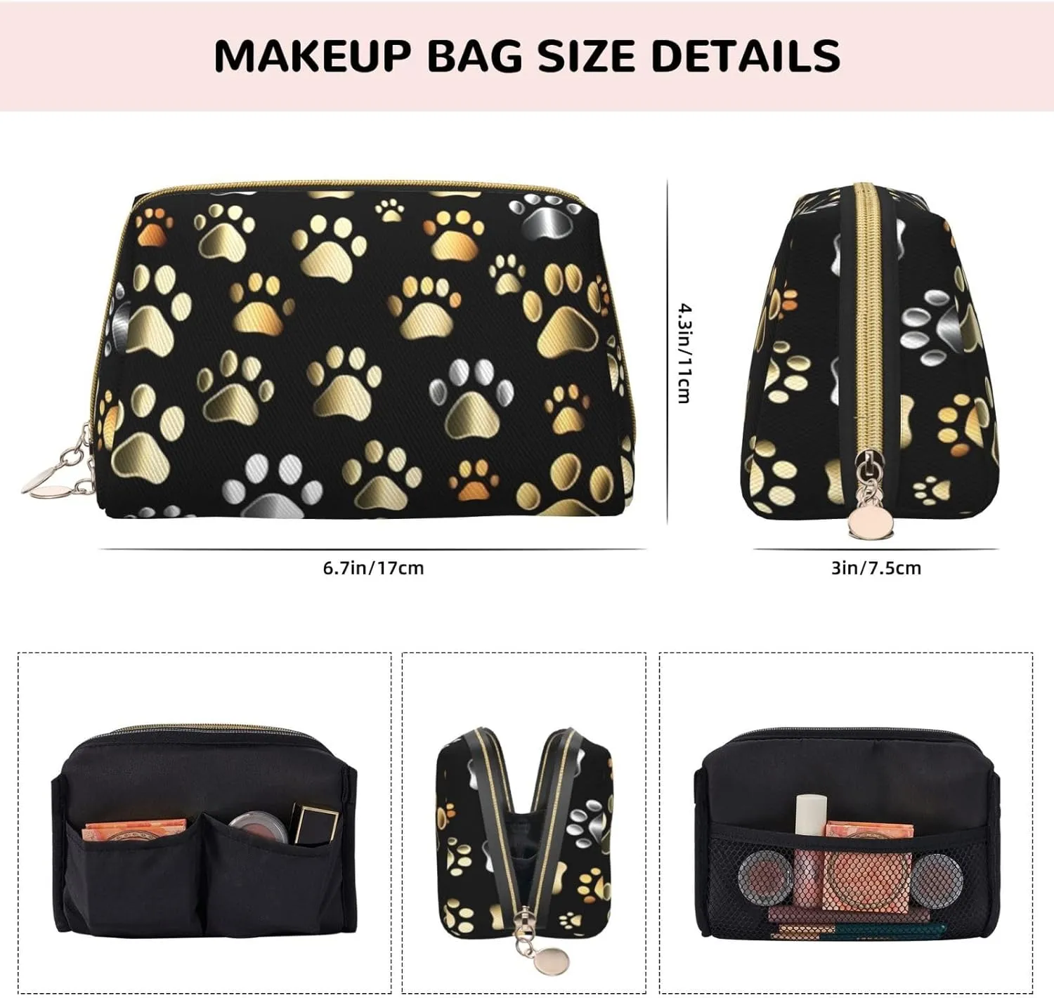 Dog Paw Prints Toiletry Pouch, Travel-Friendly Makeup Organizer For Makeup Brushes, Lipsticks