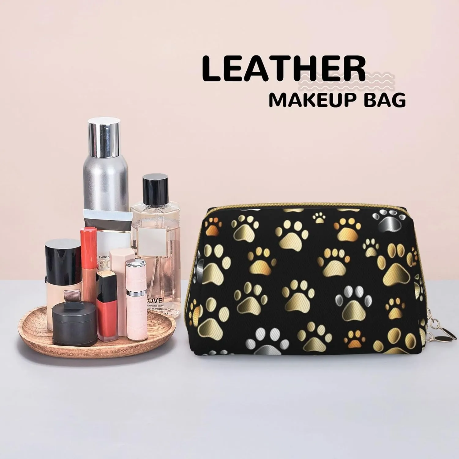 Dog Paw Prints Toiletry Pouch, Travel-Friendly Makeup Organizer For Makeup Brushes, Lipsticks