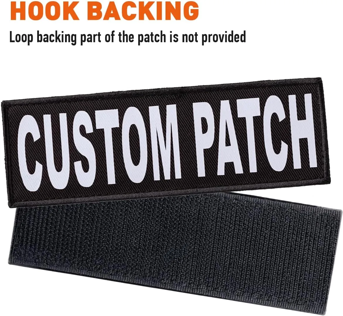 Dogline Custom Bright White Text Patch for Vest Harness Or Collar Customizable Text Personalized Patches with Hook Backing Name Service Dog in Training Emotional Support (2 Patches) - 4" x 11"