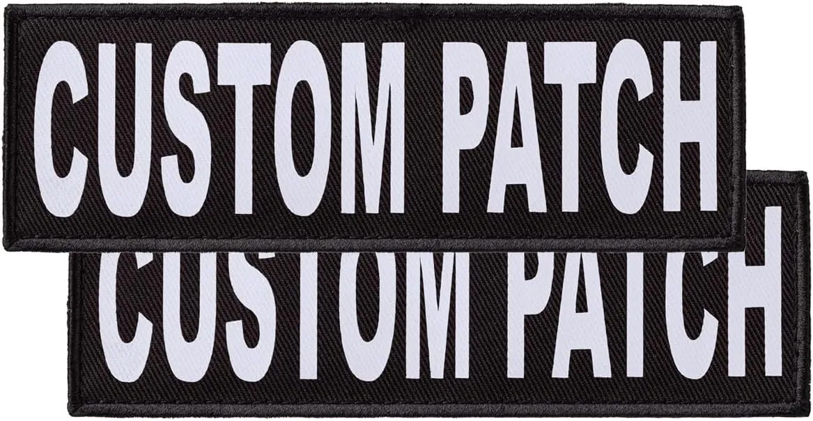Dogline Custom Bright White Text Patch for Vest Harness Or Collar Customizable Text Personalized Patches with Hook Backing Name Service Dog in Training Emotional Support (2 Patches) - 4" x 11"