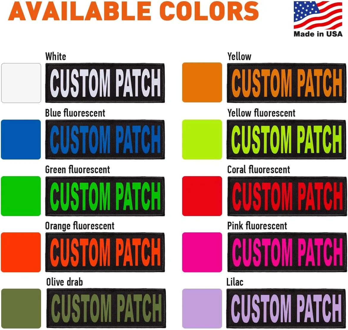 Dogline Custom Bright White Text Patch for Vest Harness Or Collar Customizable Text Personalized Patches with Hook Backing Name Service Dog in Training Emotional Support (2 Patches) - 4" x 11"