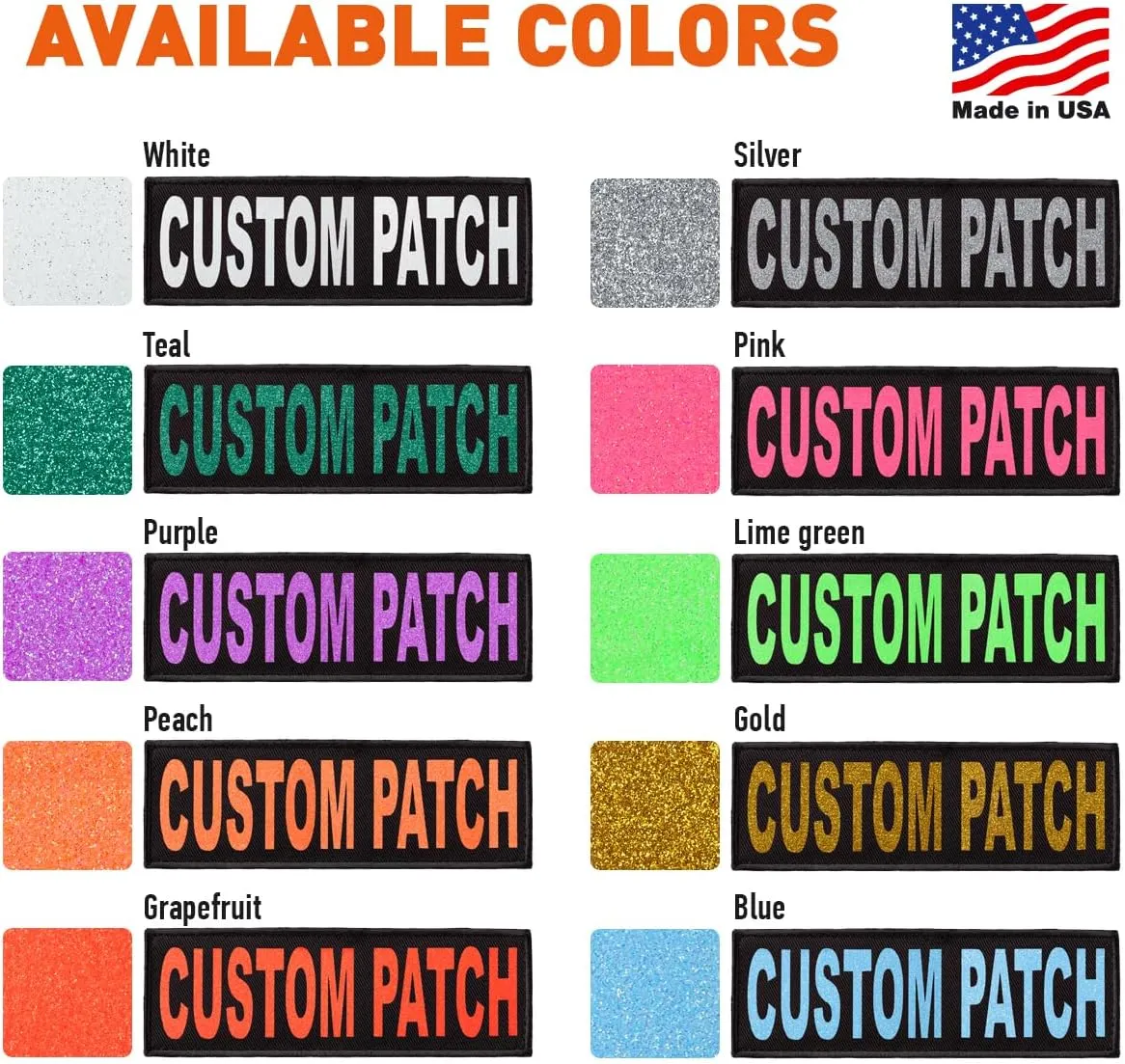 Dogline Custom Patch with Glitter Letters for Dog Vest Harness or Collar Customizable Bling Text Personalized Patches with Hook Backing Name Agility Service Dog ESA 2 Patches B Grapefruit Text