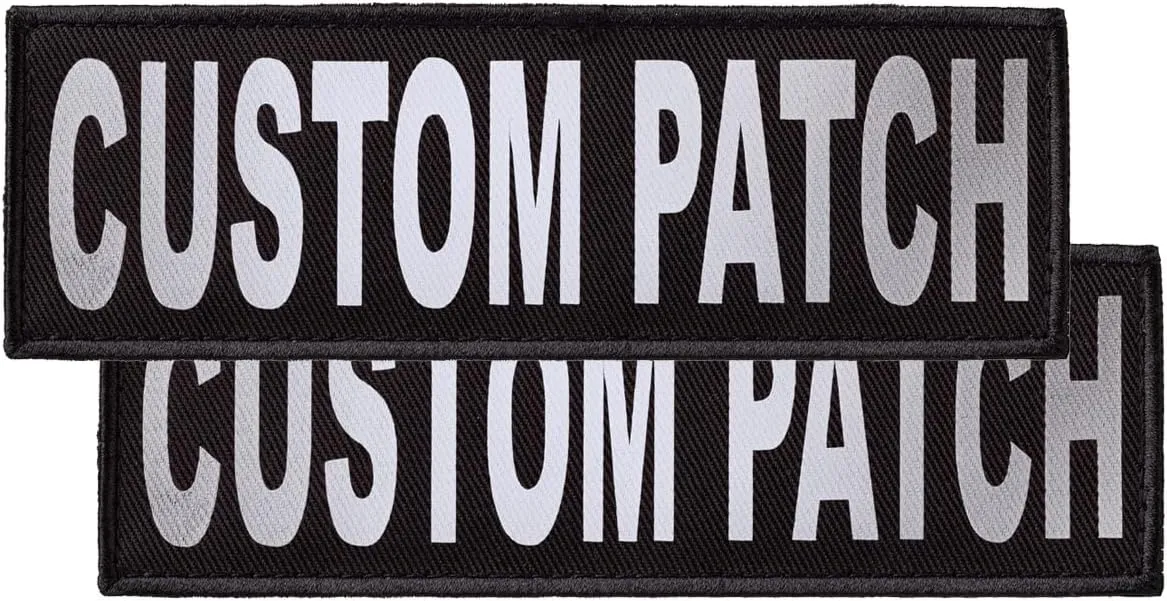 Dogline Custom Reflective Patch for Vest Harness Or Collar Customizable Text Personalized Patches with Hook Backing Name Service Dog in Training Emotional Support 2 Patches - 3" x 8"