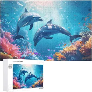 Dolphins Tropical Fish Ocean Funny Jigsaw Puzzles for Adults Unique Gifts Challenging Game Decor 300/500/1000 Pieces