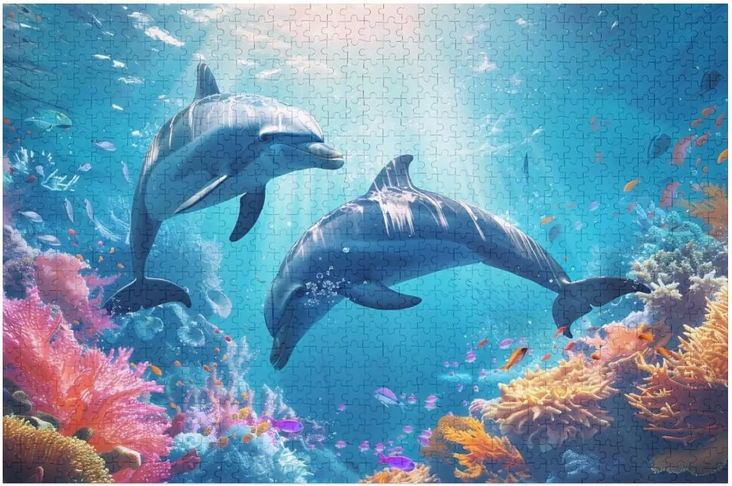 Dolphins Tropical Fish Ocean Funny Jigsaw Puzzles for Adults Unique Gifts Challenging Game Decor 300/500/1000 Pieces