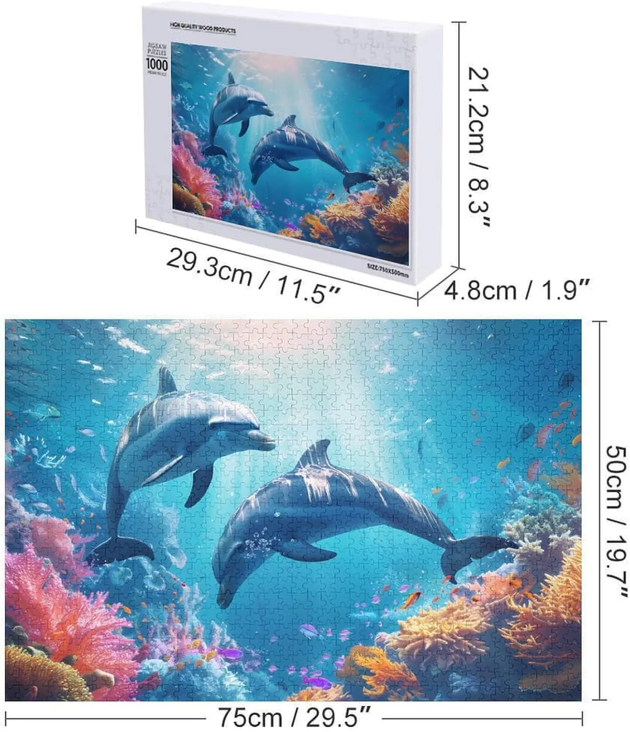 Dolphins Tropical Fish Ocean Funny Jigsaw Puzzles for Adults Unique Gifts Challenging Game Decor 300/500/1000 Pieces