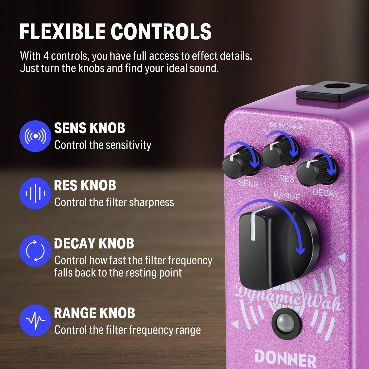 Donner Mini Auto Wah Pedal Dynamic Wah Guitar Effect Pedal Envelope Filter True Bypass
