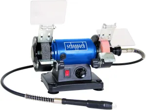 Doppelschleifer HG34 (Schleifmaschine mit 120 W, Schleif und Polierscheibe- Ø 75mm, variable Drehzahleinstellung bis 9900min-1, Funkenschutz) inkl. 100-iliger Zubehörkoffer
