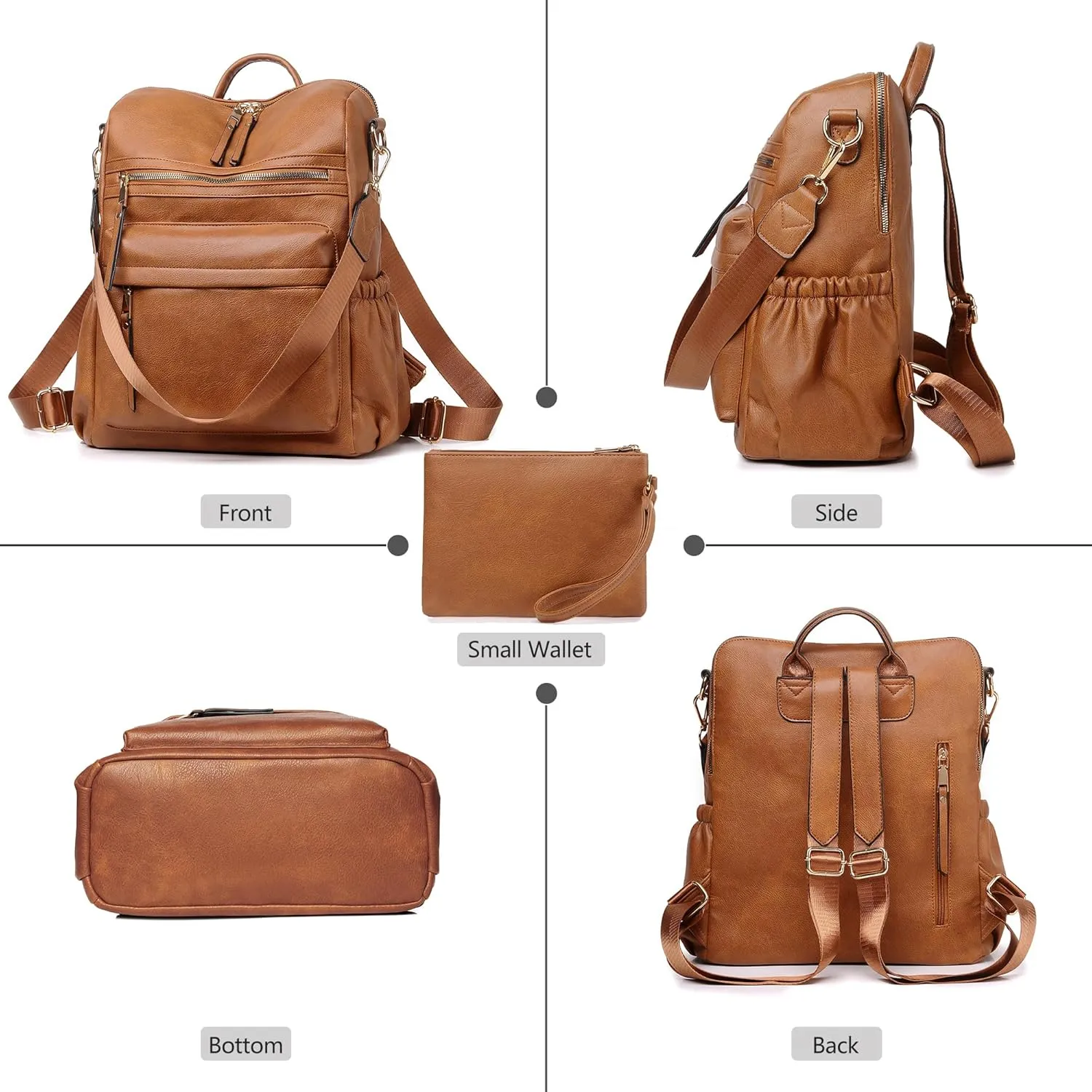 Dora & Liz Womens Backpack Purse Leather Fashion Travel Backpack Purse for Women Designer Ladies Shoulder Bags with Wristlet