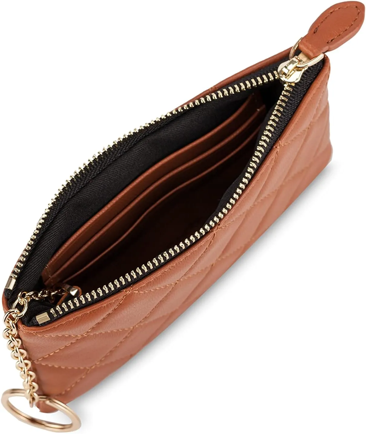 DORIS&JACKY Soft Lambskin Leather Coin Purse Small Quilted RFID Blocking Top Zipper Wallet With Key Chain