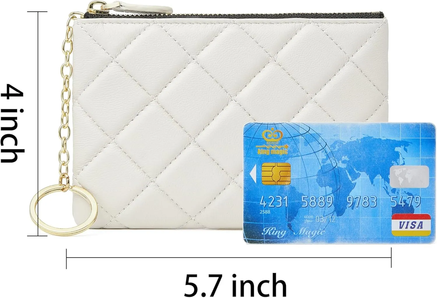 DORIS&JACKY Soft Lambskin Leather Coin Purse Small Quilted RFID Blocking Top Zipper Wallet With Key Chain