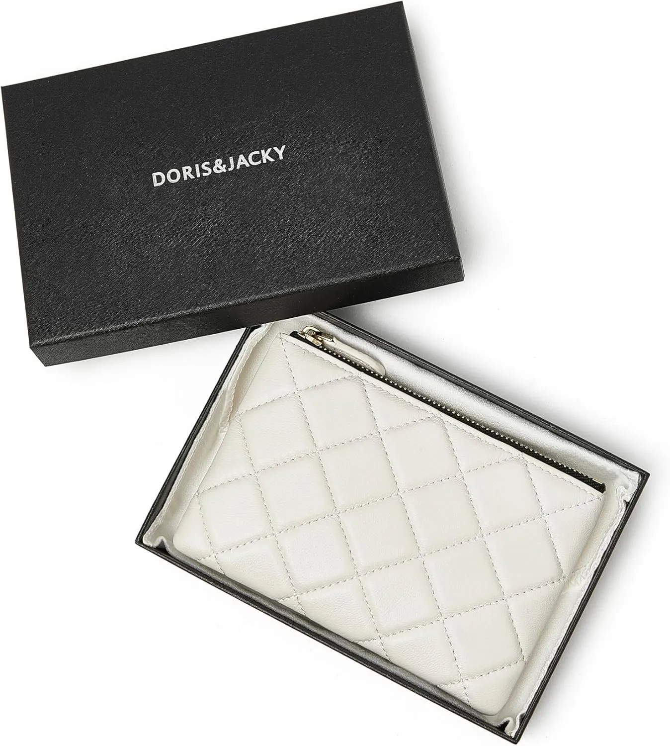 DORIS&JACKY Soft Lambskin Leather Coin Purse Small Quilted RFID Blocking Top Zipper Wallet With Key Chain