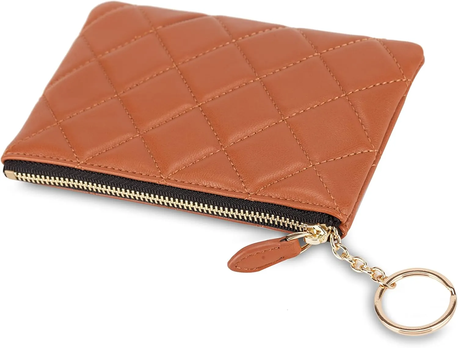 DORIS&JACKY Soft Lambskin Leather Coin Purse Small Quilted RFID Blocking Top Zipper Wallet With Key Chain