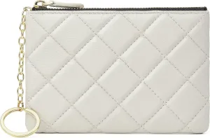 DORIS&JACKY Soft Lambskin Leather Coin Purse Small Quilted RFID Blocking Top Zipper Wallet With Key Chain