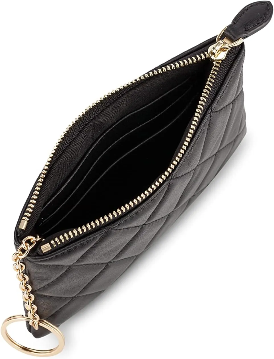 DORIS&JACKY Soft Lambskin Leather Coin Purse Small Quilted RFID Blocking Top Zipper Wallet With Key Chain
