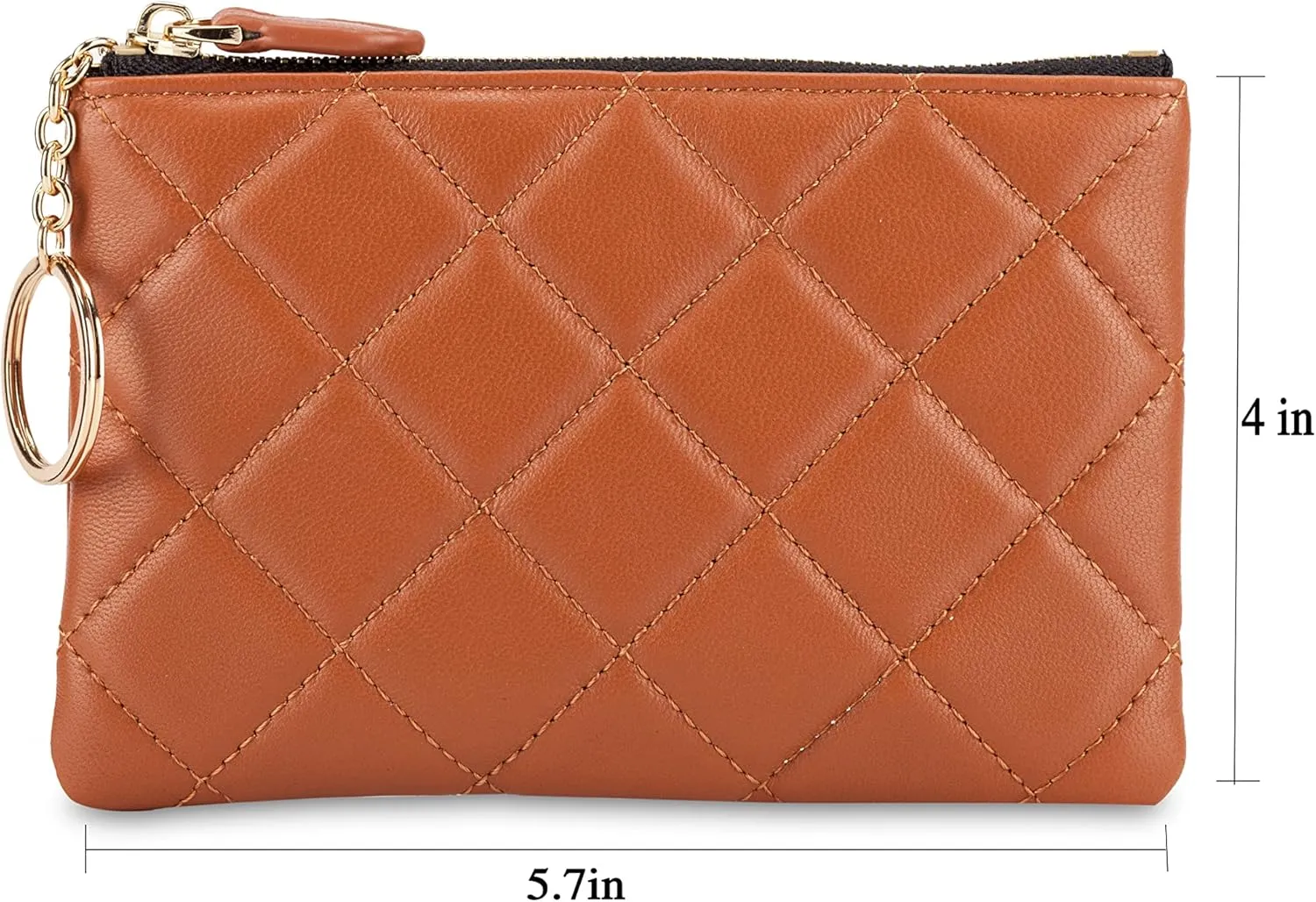 DORIS&JACKY Soft Lambskin Leather Coin Purse Small Quilted RFID Blocking Top Zipper Wallet With Key Chain