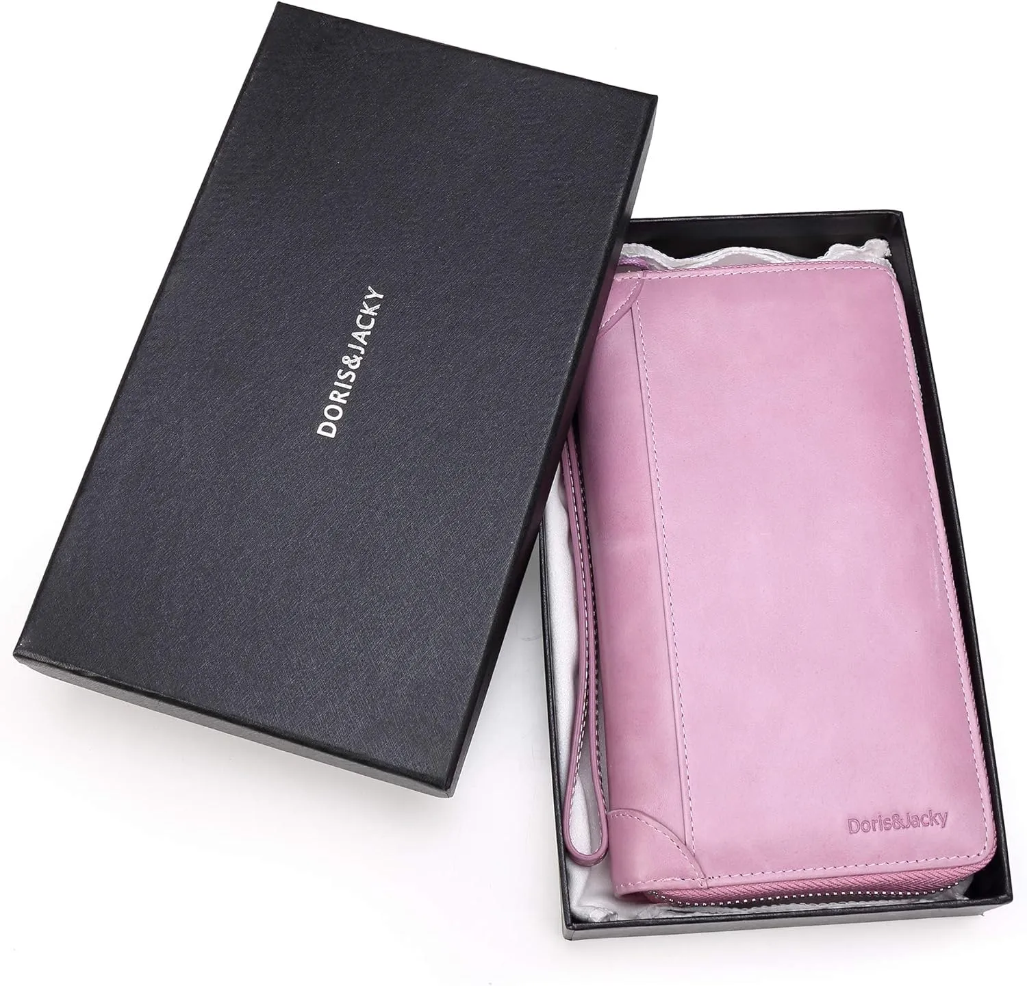 DORIS&JACKY Women Leather Wallet Rfid Blocking Large Capacity Zipper Around Travel Wristlet Bags