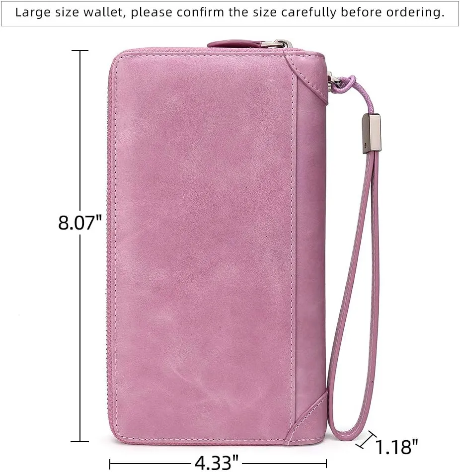 DORIS&JACKY Women Leather Wallet Rfid Blocking Large Capacity Zipper Around Travel Wristlet Bags