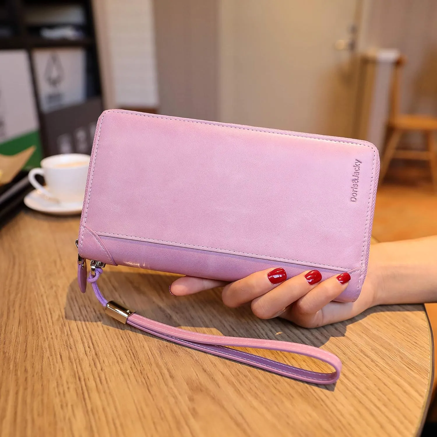 DORIS&JACKY Women Leather Wallet Rfid Blocking Large Capacity Zipper Around Travel Wristlet Bags