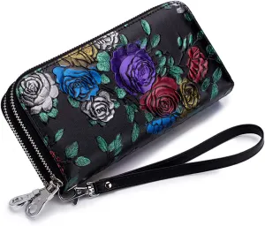 Double Zipper Long Clutch Wallet Cellphone Wallet,Womens Wallet Zip Around Card Holder Large Leather Phone Wristlet with RFID Blocking (Style-A)