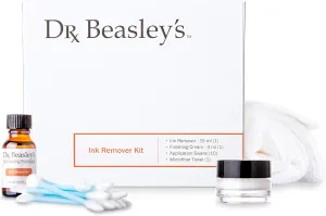 Dr. Beasley's Ink Remover Kit- Lifts & Cleans Ink from Leather. Includes Ink Remover 15ml, Finishing Cream 4ml, Microfiber Towel, and 10 Application Swabs