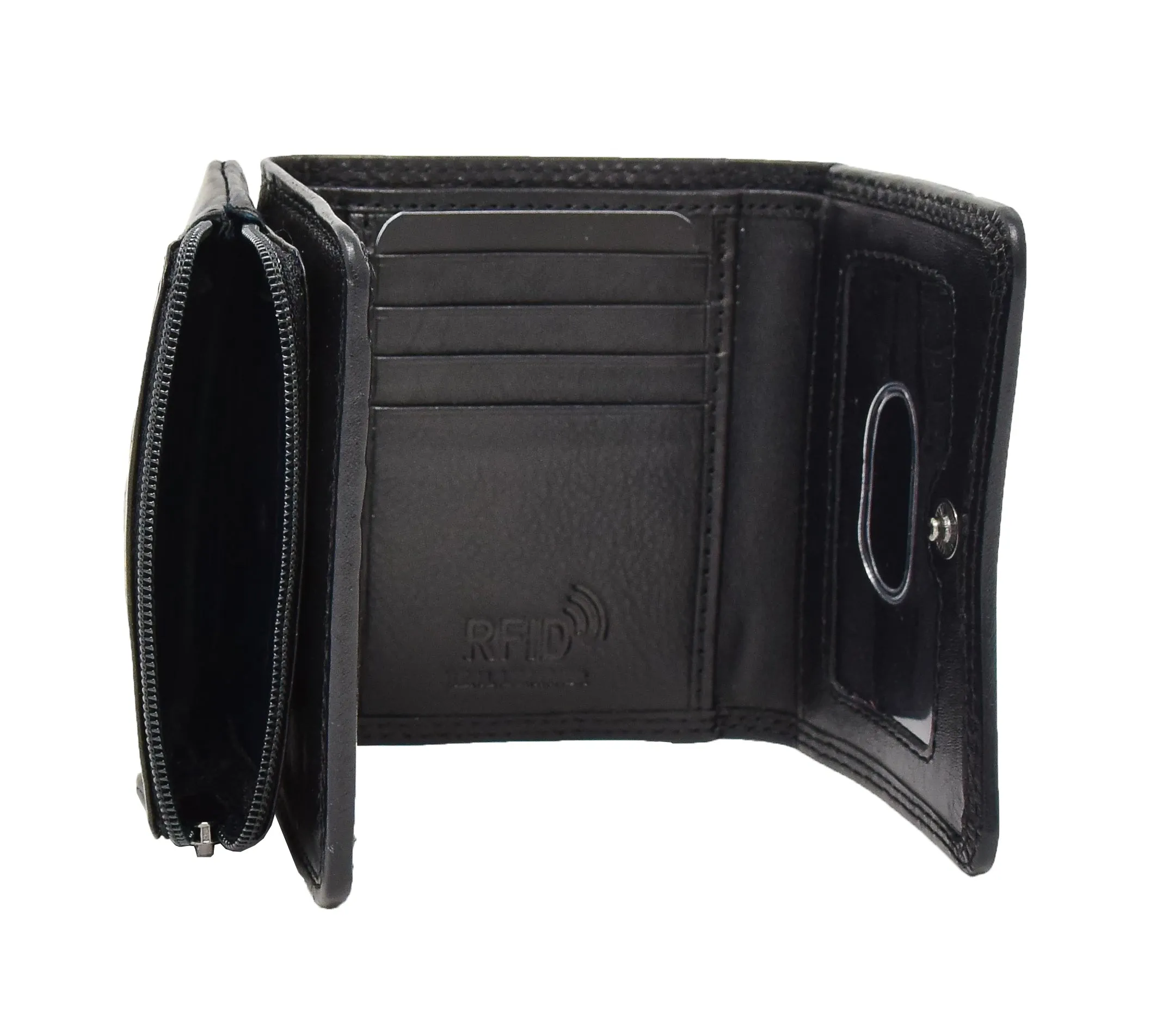 DR412 Women's Small Trifold Leather Purse Black