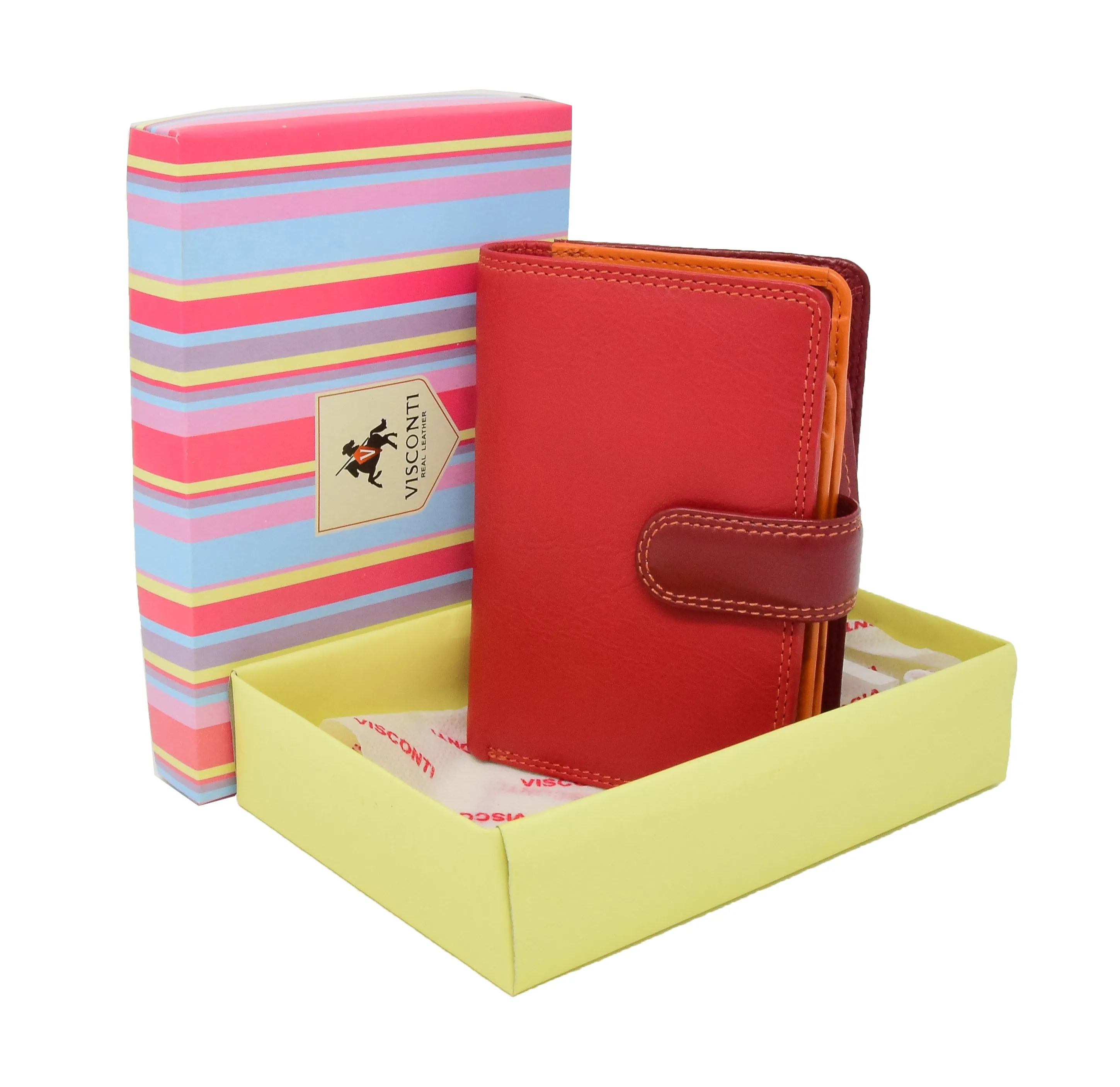 DR434 Women's Soft Leather Organiser Purse Red Multi