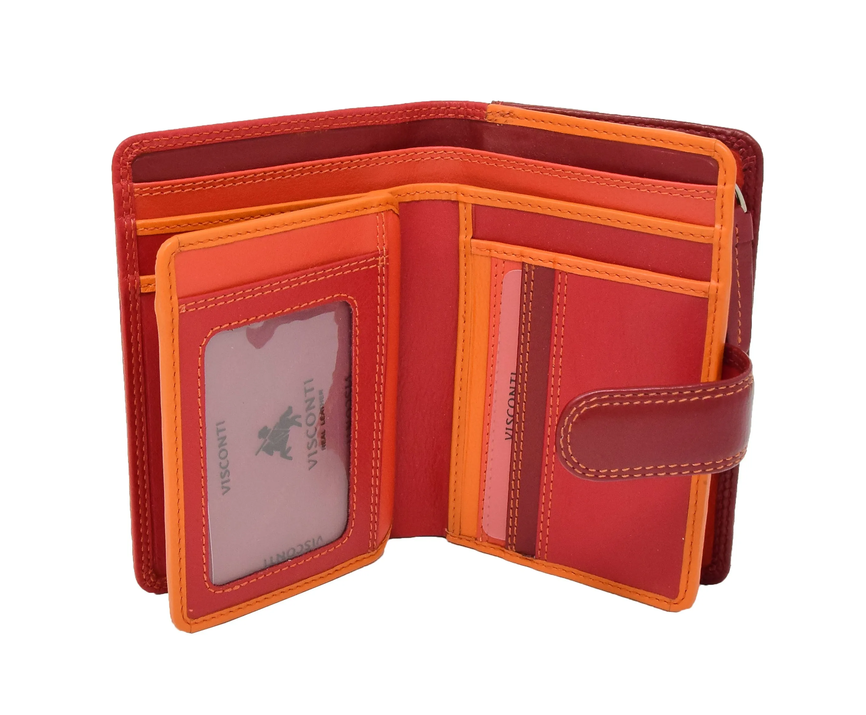 DR434 Women's Soft Leather Organiser Purse Red Multi