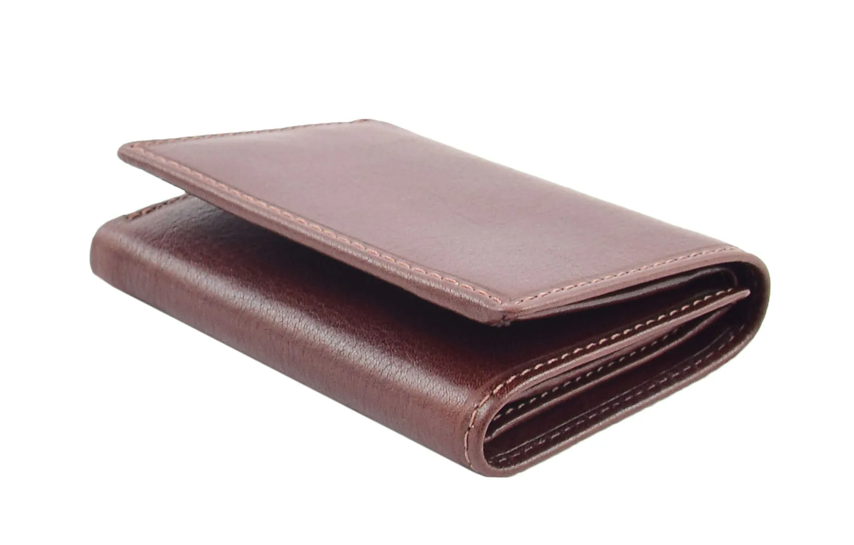 DR439 Men's Trifold Leather Credit Card Wallet Brown