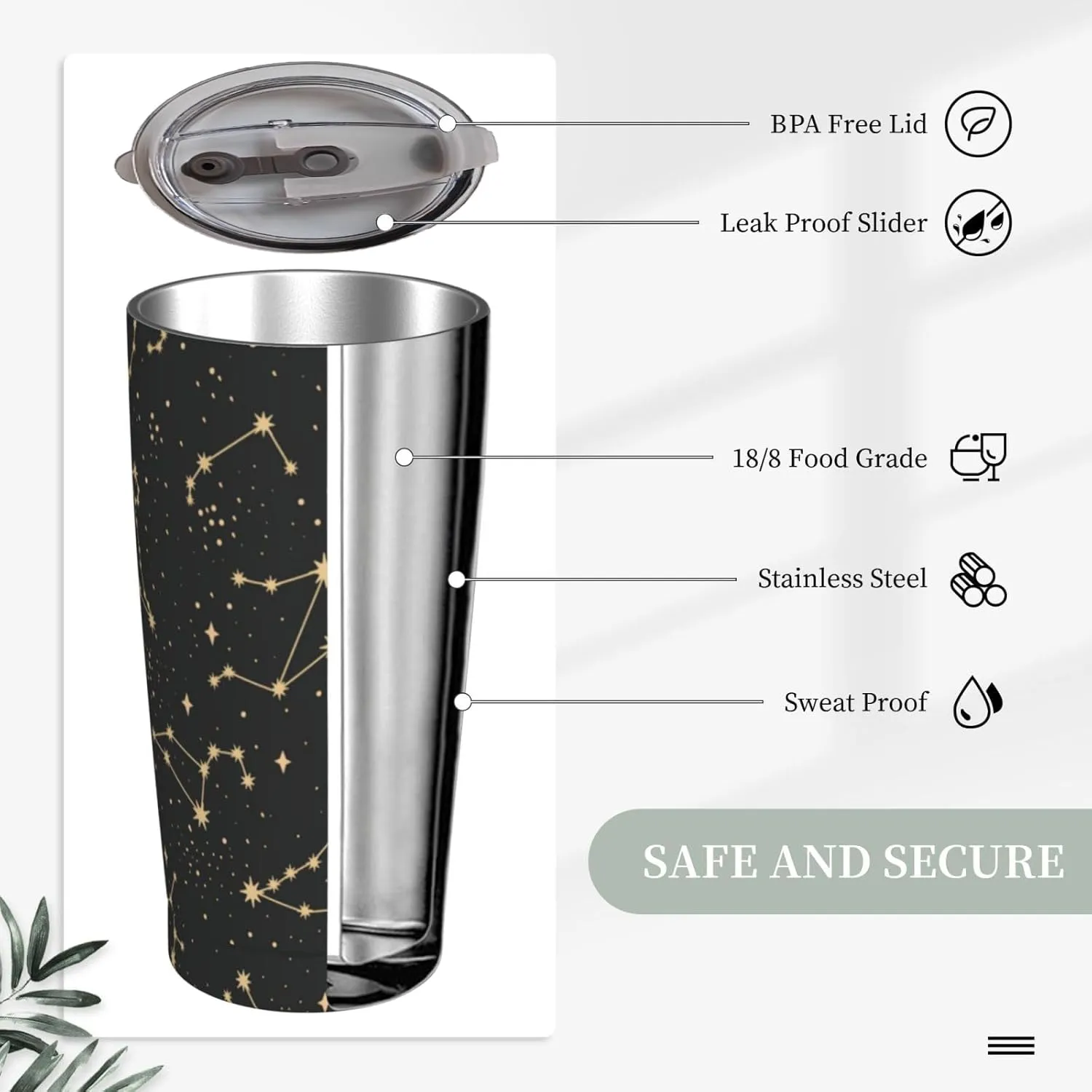 Drawing of The Constellations 20oz Tumbler Cup,Stainless Steel Thermal Vacuum Insulated with Lid Travel Coffee Mug,for Dad Mom Friends Coworkers