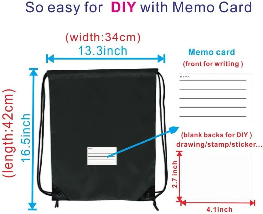 Drawstring Backpack Bulk 30 Packs Draw String Bags for Gym Sports Trip Pedestrianism Cinch Sack DIY for Women Men with Memo Card (Black)
