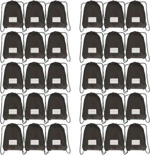 Drawstring Backpack Bulk 30 Packs Draw String Bags for Gym Sports Trip Pedestrianism Cinch Sack DIY for Women Men with Memo Card (Black)