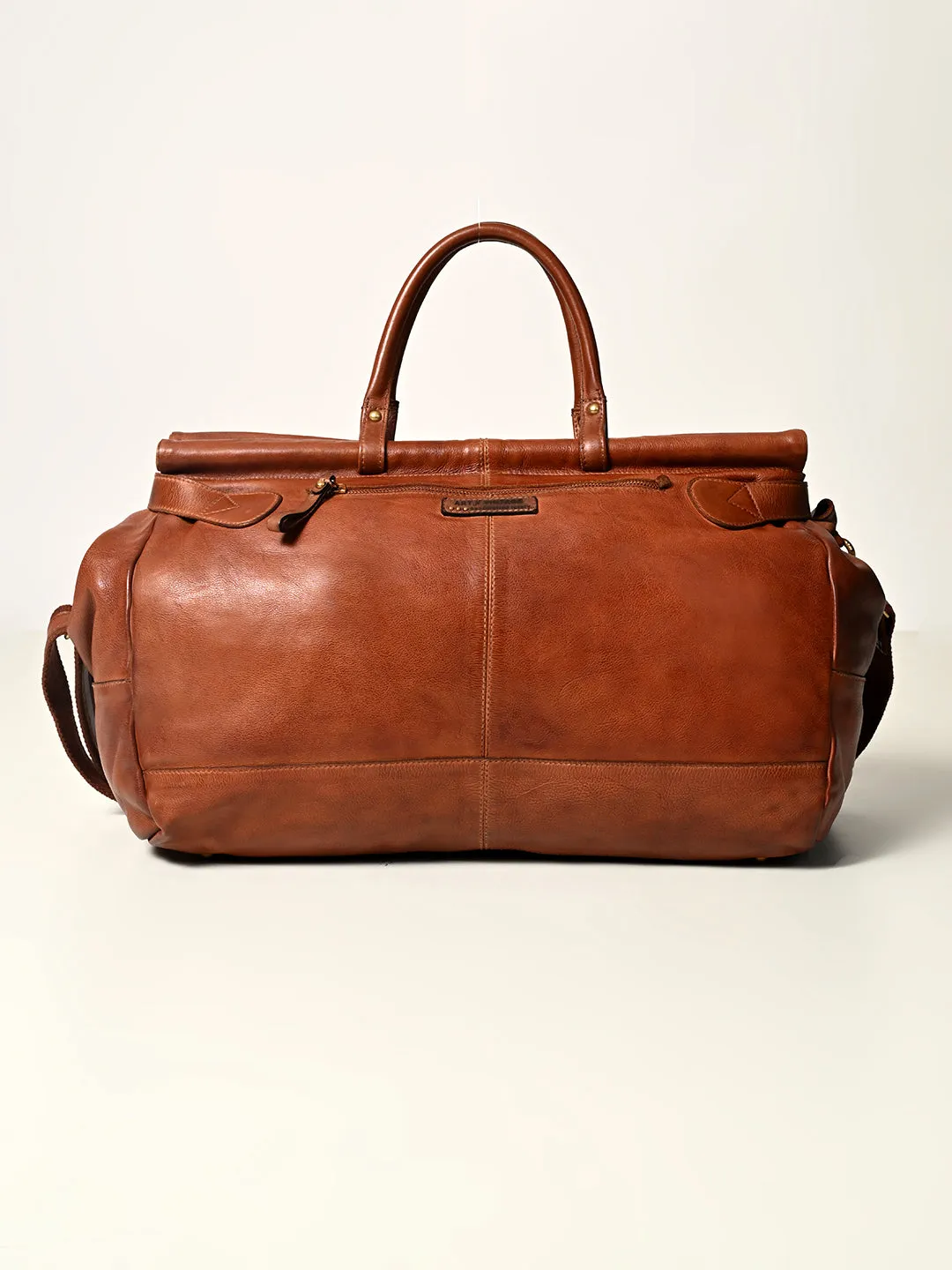 Drifter: Real Leather Tan Duffle Bag by Art N Vintage