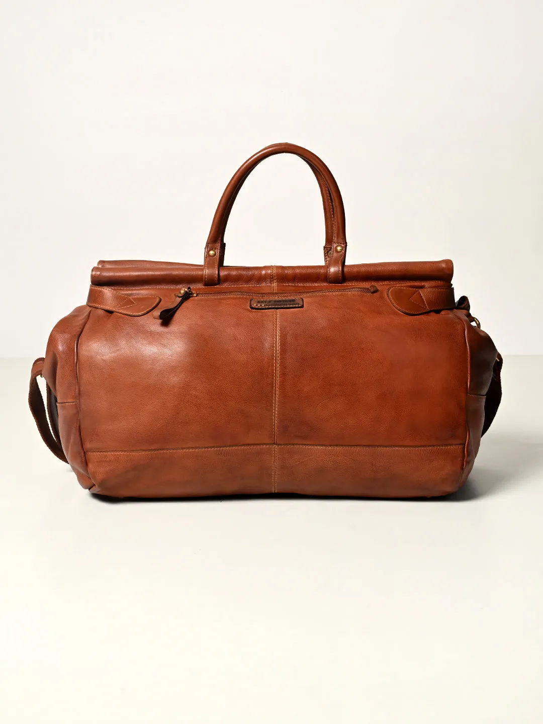 Drifter: Real Leather Tan Duffle Bag by Art N Vintage