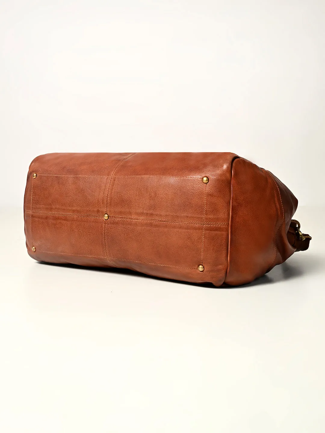 Drifter: Real Leather Tan Duffle Bag by Art N Vintage
