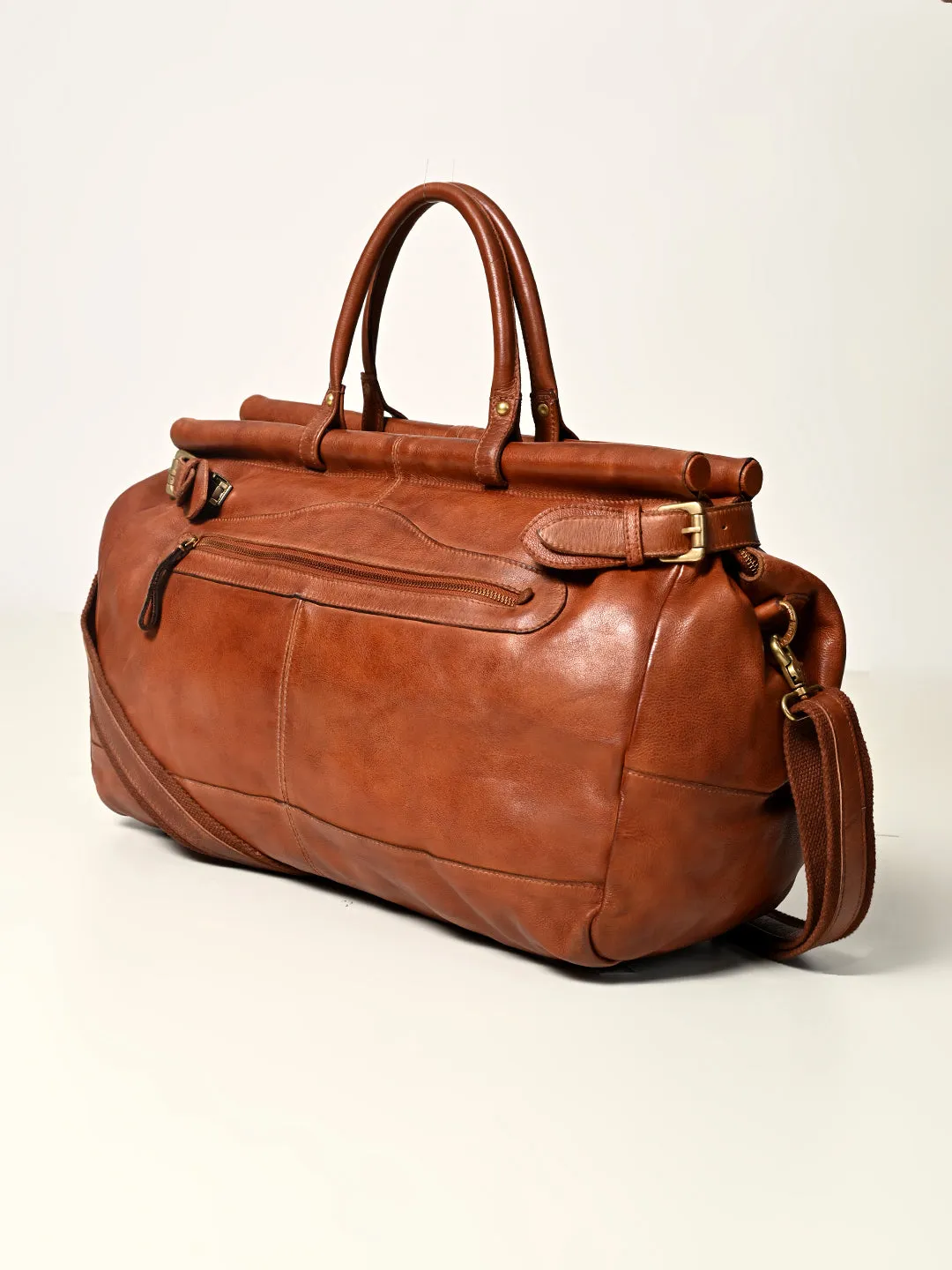 Drifter: Real Leather Tan Duffle Bag by Art N Vintage