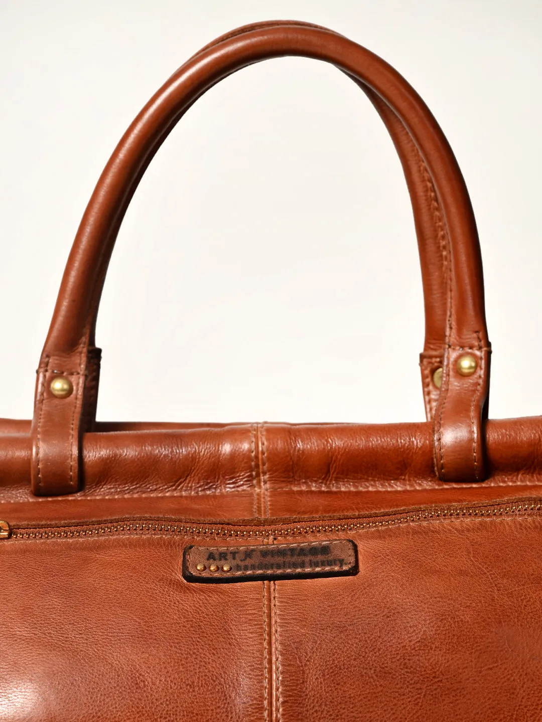 Drifter: Real Leather Tan Duffle Bag by Art N Vintage
