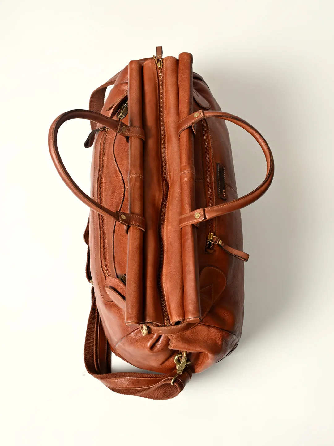 Drifter: Real Leather Tan Duffle Bag by Art N Vintage