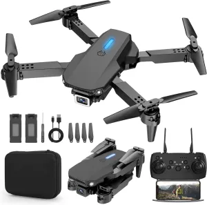 Drone with 1080P Camera for Kids, Foldable Mini Drone for Kids Boys Beginners, 2 Batteries, Toys Drone, Gestures Selfie, One Key Start, 360° Flips, Toy Gifts for Boys Black E88