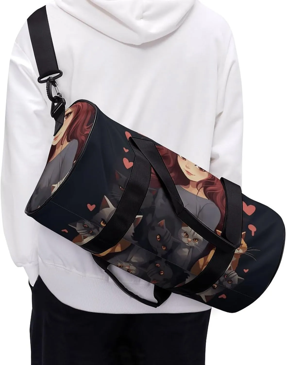 Duffel Bag for Men Women Gym Bag A Girl Who Loves Cats Travel Duffel Bag Waterproof Overnight Bag for Sports Workout