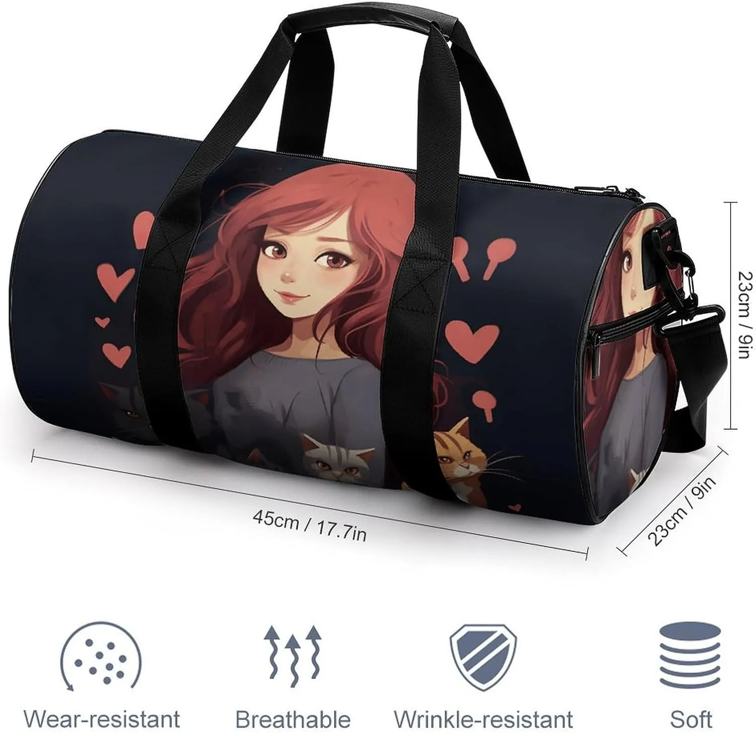 Duffel Bag for Men Women Gym Bag A Girl Who Loves Cats Travel Duffel Bag Waterproof Overnight Bag for Sports Workout