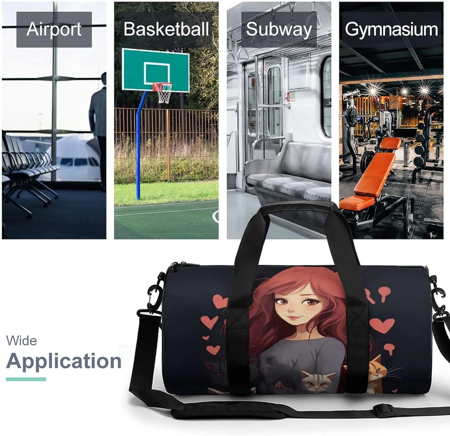 Duffel Bag for Men Women Gym Bag A Girl Who Loves Cats Travel Duffel Bag Waterproof Overnight Bag for Sports Workout