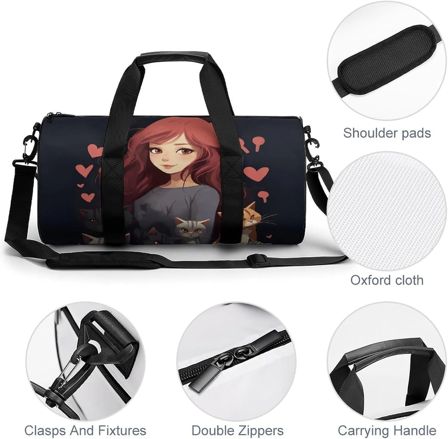 Duffel Bag for Men Women Gym Bag A Girl Who Loves Cats Travel Duffel Bag Waterproof Overnight Bag for Sports Workout